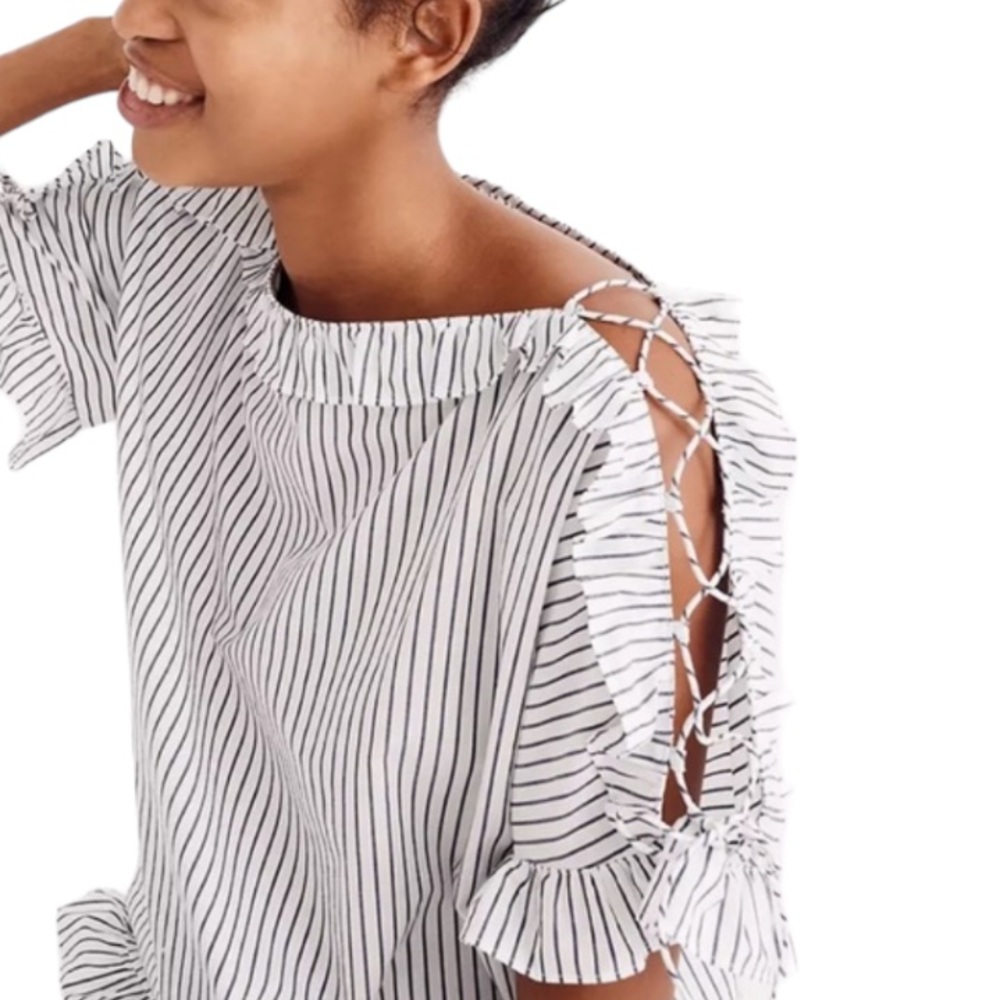 Madewell Ruffle Lace Up Striped Blouse